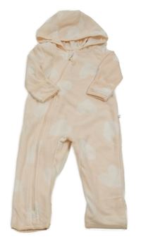 Svetloružová fleecová kombinéza so srdiečkami a kapucňou