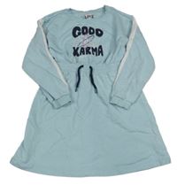 Svetlomodré teplákové šaty s atomem a nápisom Pocopiano