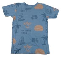 Modré tričko s palmami a sufrmi Primark