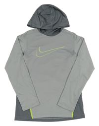Šedo-tmavošedé sportovní funkční triko s logem a kapucí Nike