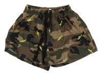 Hnedo-kaki-čierne army plážové kraťasy so žralokmi