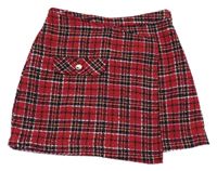 Červeno-čierno-biela kockovaná trblietavá zavinovací sukňa Matalan