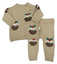 Nové - 2set - Béžový svetr s pudinky + pletené tepláky F&F