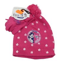 Nové - 2set - Fuchsiová čepice s My Little Pony a hvězdami + prstové rukavice