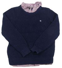 Tmavomodrý pletený sveter s košeľovým golierom Debenhams