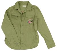 Khaki košilová bunda s výšivkami H&M