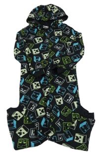 Čierno-zeleno-modrá fleecová kombinéza s Minecraft a kapucňou zn. George