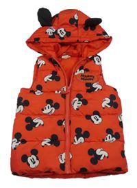 Červená šušťáková zateplená vesta s Mickeym a kapucňou zn. Disney