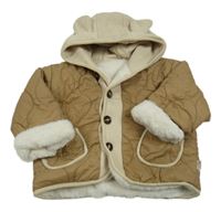 Hnědá prošívaná zateplená bunda s teplákovou kapucí 