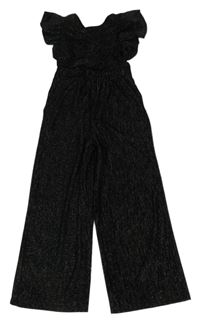 Čierno-strieborný zamatový nohavicový overal Matalan