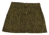 Khaki leopardí rifľová sukňa s vreckami Zara