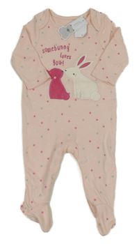 Nové - světlerůžový puntíkatý overal s králíky Bluezoo