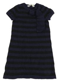 Tmavomodro-čierne pruhované pletené šaty s volánikom H&M