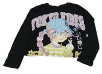 Černé crop triko s potiskem Zara