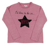 Ružové trblietavé úpletové tričko s nápisom a hvězdou z flitrů ovs