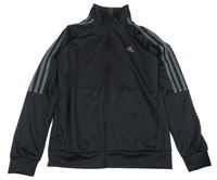 Černá sportovní funkční propínací mikina s pruhy a logem Adidas