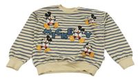 Béžovo-modrá pruhovaná ľahká oversize mikina s Mickeym