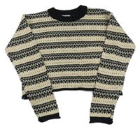 Béžovo-čierny pruhovaný perforovaný crop sveter Primark