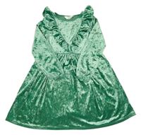 Zelené zamatové šaty s volánikom H&M
