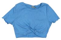 Modré rebrované crop tričko s uzlom Matalan