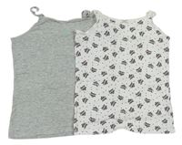 2x košilka - biela s liškami + šedá melírovaná F&F