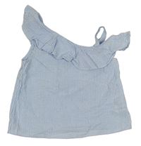 Modro-biely pruhovaný blúzková ý top s volným ramenem a volánikom H&M