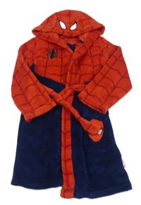 Červeno-tmavomodrý plyšový župan s kapucí - Spiderman Tu