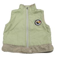 Zeleno-béžová šušťáková zateplená vesta s nášivkou