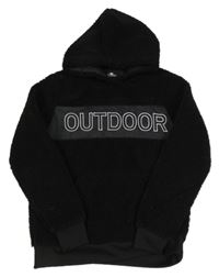 Černá huňatá mikina s nápisem a kapucí Crane