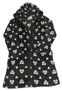 Antracitový plyšový župan se srdíčky a nápisy a kapucí H&M