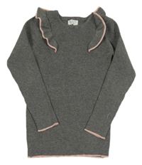 Sivo-ružový rebrovaný sveter s volánikmi Primark