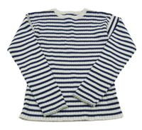 Tmavomodro-biely rebrovaný pruhovaný sveter Primark