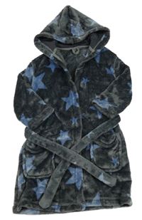 Šedo-modrý plyšový župan s hvězdami a kapucí M&S