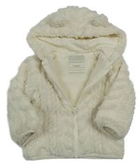 Smetanová chlupatá vzorovaná podšitá propínací mikina s kapucí Tu