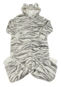 Šedo-bílá vzorovaná plyšová kombinéza s kapucí Next