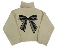 Béžový crop svetrový rolák s mašlí Tu