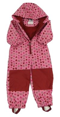 Růžovo-vínovo-šedá softshellová kombinéza se srdíčky a kapucí Cool&Young