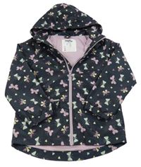 Tmavomodro-lila šušťáková jarná bunda s motýlikmi a kapucňou Lupilu