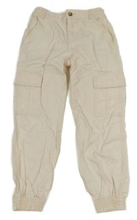 Smetanové plátěné cargo cuff kalhoty F&F