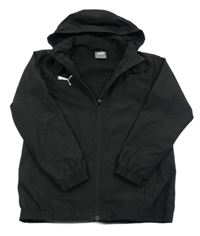Černá šusťáková jarní bunda s logem a kapucí Puma