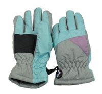 Šedo-světlemodro-fialové šusťákové prstové zimní rukavice 