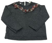 Tmavošedý vlněnýsvetr s kockovaným volánikom Zara