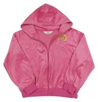 Ružová plyšová prepínaci mikina s dúhou a kapucňou H&M