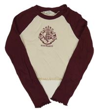 Smetanovo-vínové žebrované crop triko - Harry Potter H&M