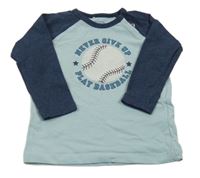 Světlemodro-tmavomodré tričko s loptou a nápismi Name it