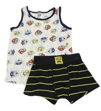 2set - Bílý nátělník - Tlapková Patrola + černo-žluté pruhované boxerky 