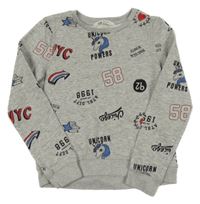 Sivá mikina s obrázkami a nápismi H&M