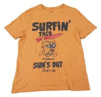 Oranžové tričko so surferom a nápismi C&A