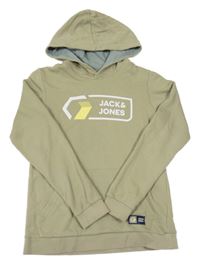 Světlezelená mikina s logem a kapucí Jack & Jones