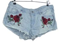Dámské světlemodré riflové kraťasy s květy H&M